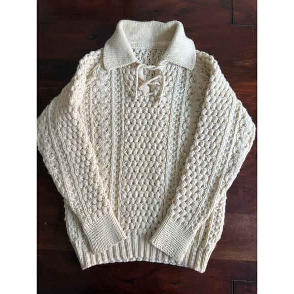 Vintage Irish Fisherman wool hand knit  sweater pullover size S/M - Picture 1 of 9